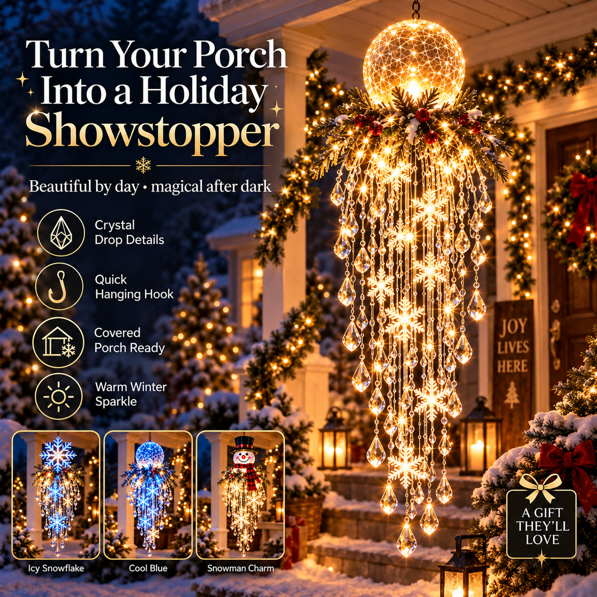 ✨ Crystal Cascade Christmas Lights – Hanging Snowflake & Crystal LED Décor ❄️