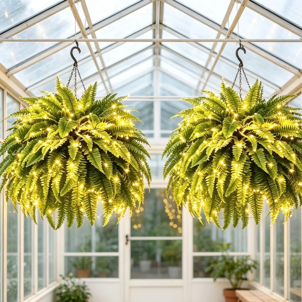💛Glowing Boston Ferns with Lights -  🍃 Zero Watering, Zero Maintenance