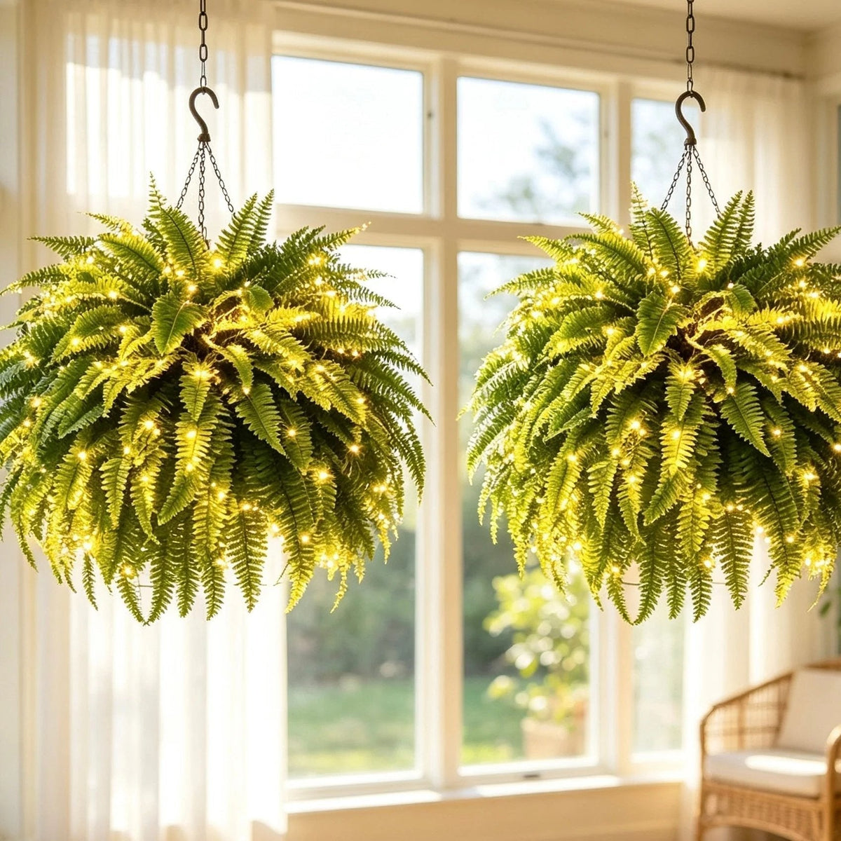 💛Glowing Boston Ferns with Lights -  🍃 Zero Watering, Zero Maintenance