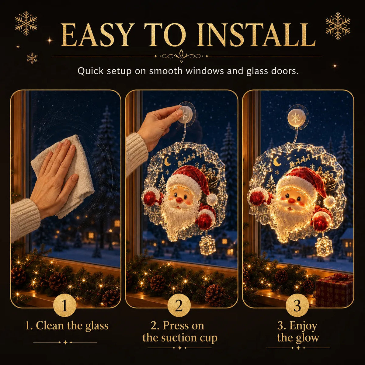 🏅 2026 Best Seller ✨🎄Lighted Christmas Window Decoration with Suction Cup Flat Version | Warm LED Window Light with Double-Layer Design & Multiple Festive Styles ✨