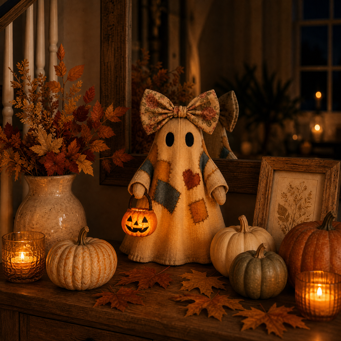 🔥 LIMITED TIME: 40% OFF - 👻🎃 Cozy Patchwork Ghost Lamp (✨ Glowing Pumpkin Basket)