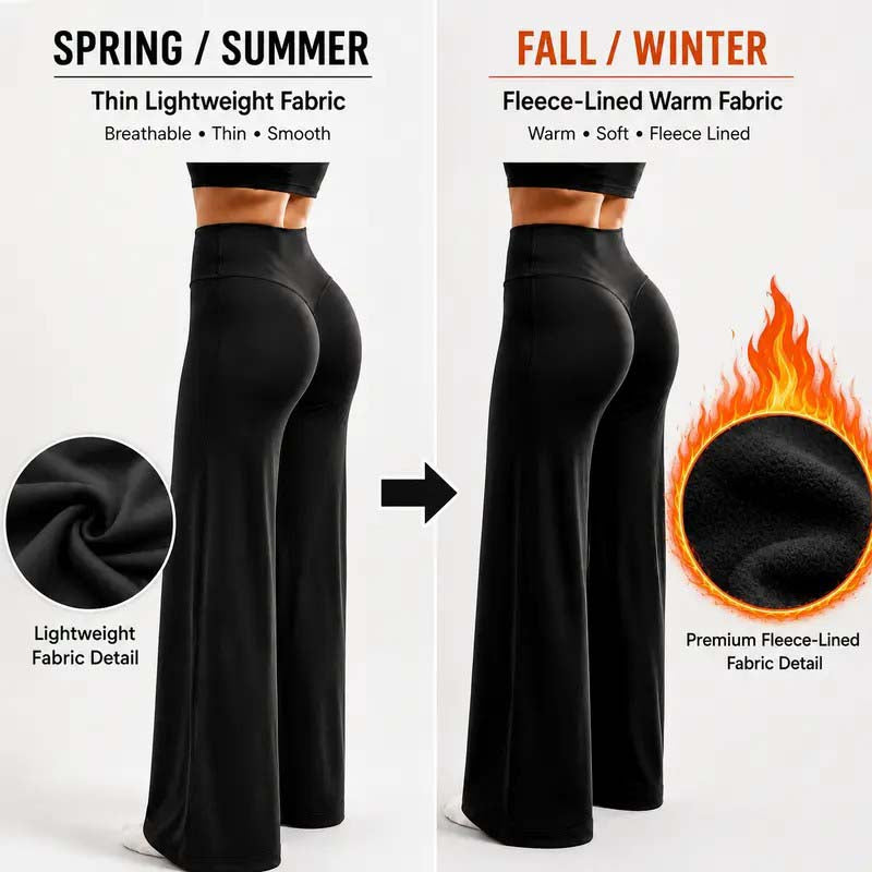 Women's Fleece-Lined Wide-Leg Pants – High-Waisted Fit