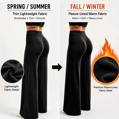 Women's Fleece-Lined Wide-Leg Pants – High-Waisted Fit