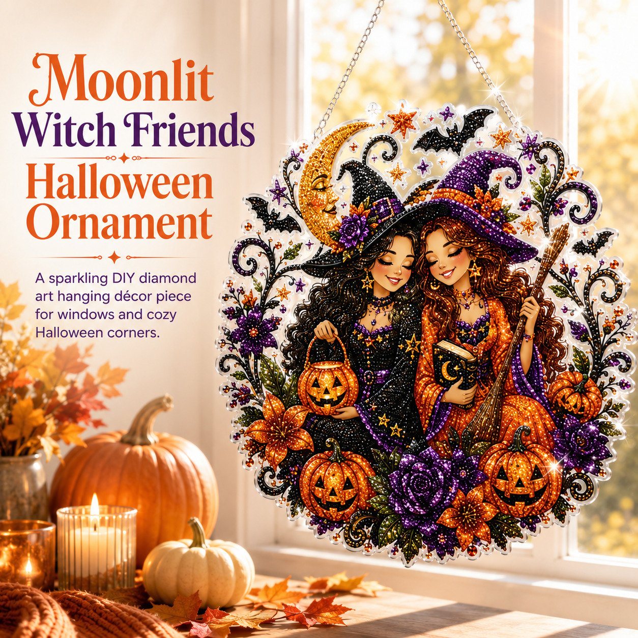 🧙‍♀️Last Day Promotion🎃DIY Halloween Witch Friendship Diamond Art Window Suncatcher