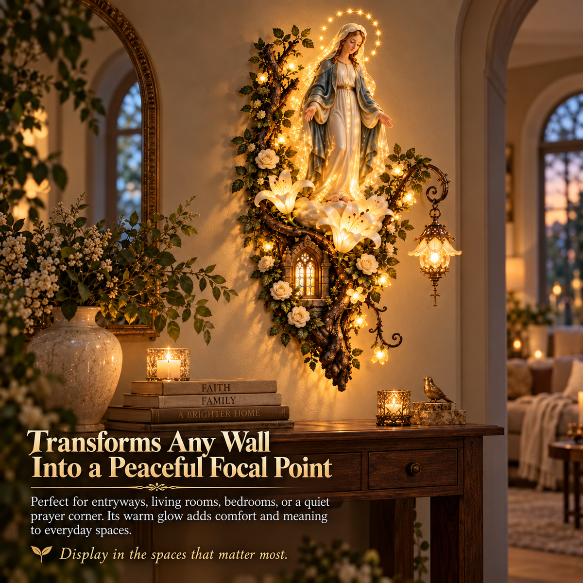 🙏 Blessed Mother Lighted Wall Decor – 3D Virgin Mary Art with Warm Glow✨