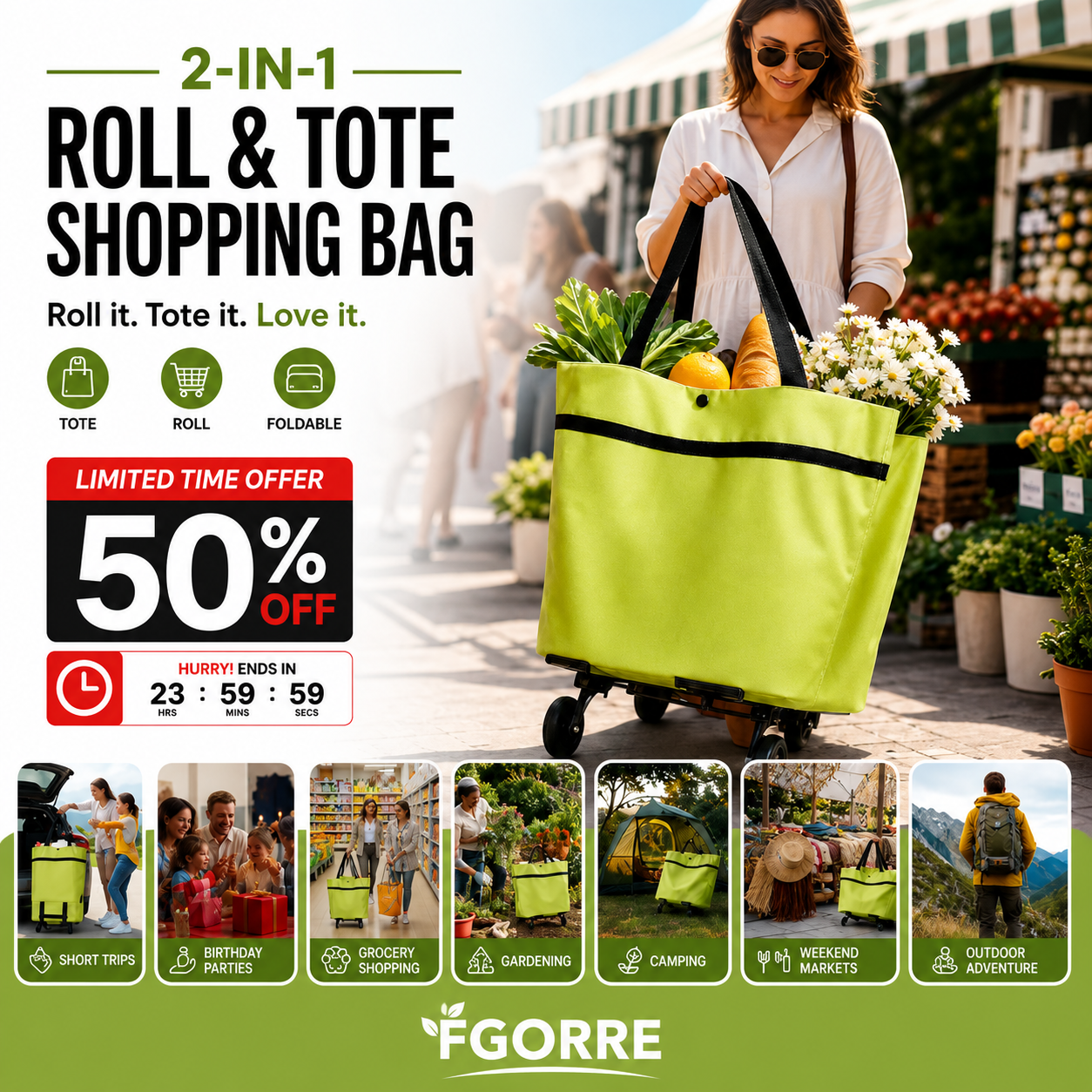 🏆75K+ Sold 🔥2-in-1 Foldable Shopping Cart