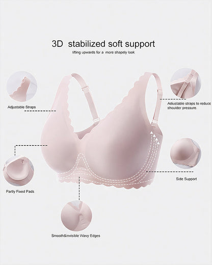 Jelly Wireless Bra with Scalloped Edge and Deep V Neckline