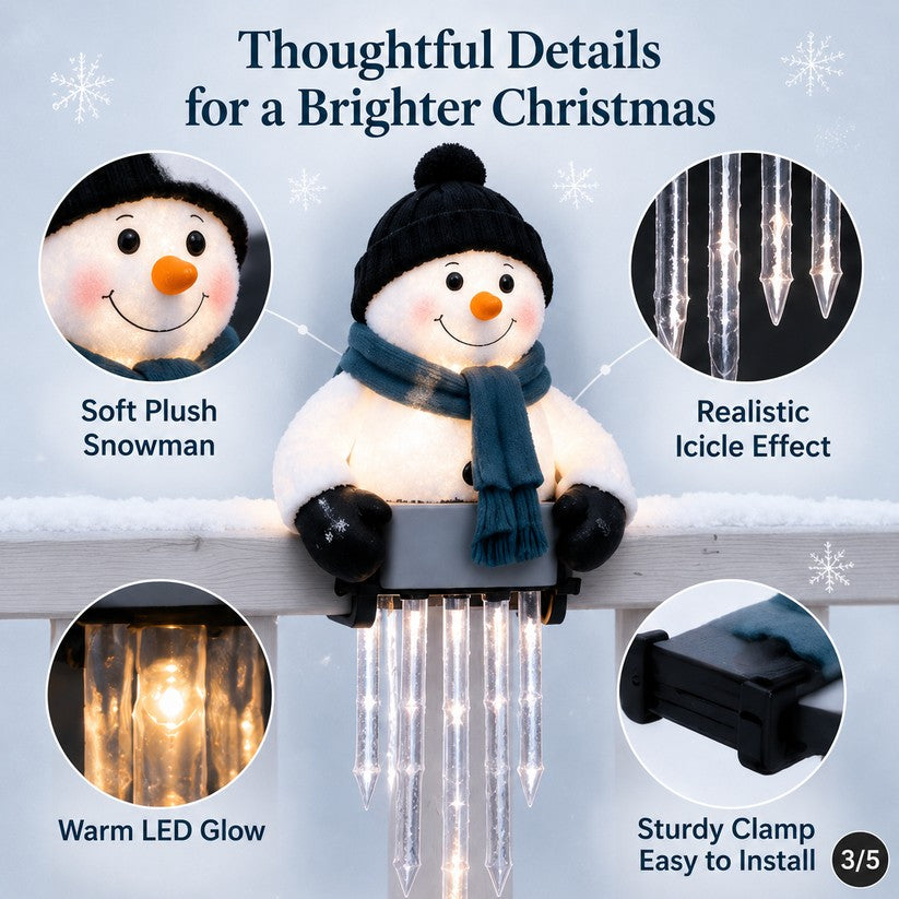 ⛄ Snowman Icicle Railing Lights – Turn Your Porch Into a Winter Wonderland ✨