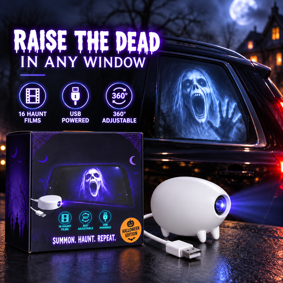 🏅2026 Best Seller🎃 Halloween Window Projector 👻 12 Spooky Films USB Powered Holiday Decor