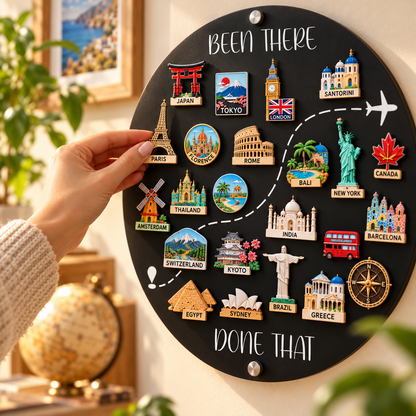 🌍✈️ Been There, Done That Travel Magnet Display Board – Turn Your Adventures Into Lasting Memories! 🧲❤️