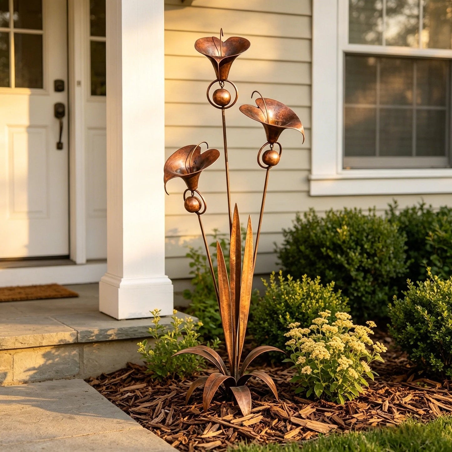 ⚡️Flash Sale🏡Flamed Copper Three Calla Lilies Garden Stake with Bells