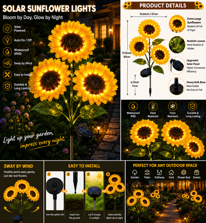 💐50% OFF ! Three Sunflower Solar Lights – Glowing Garden Decor 🌻🌙