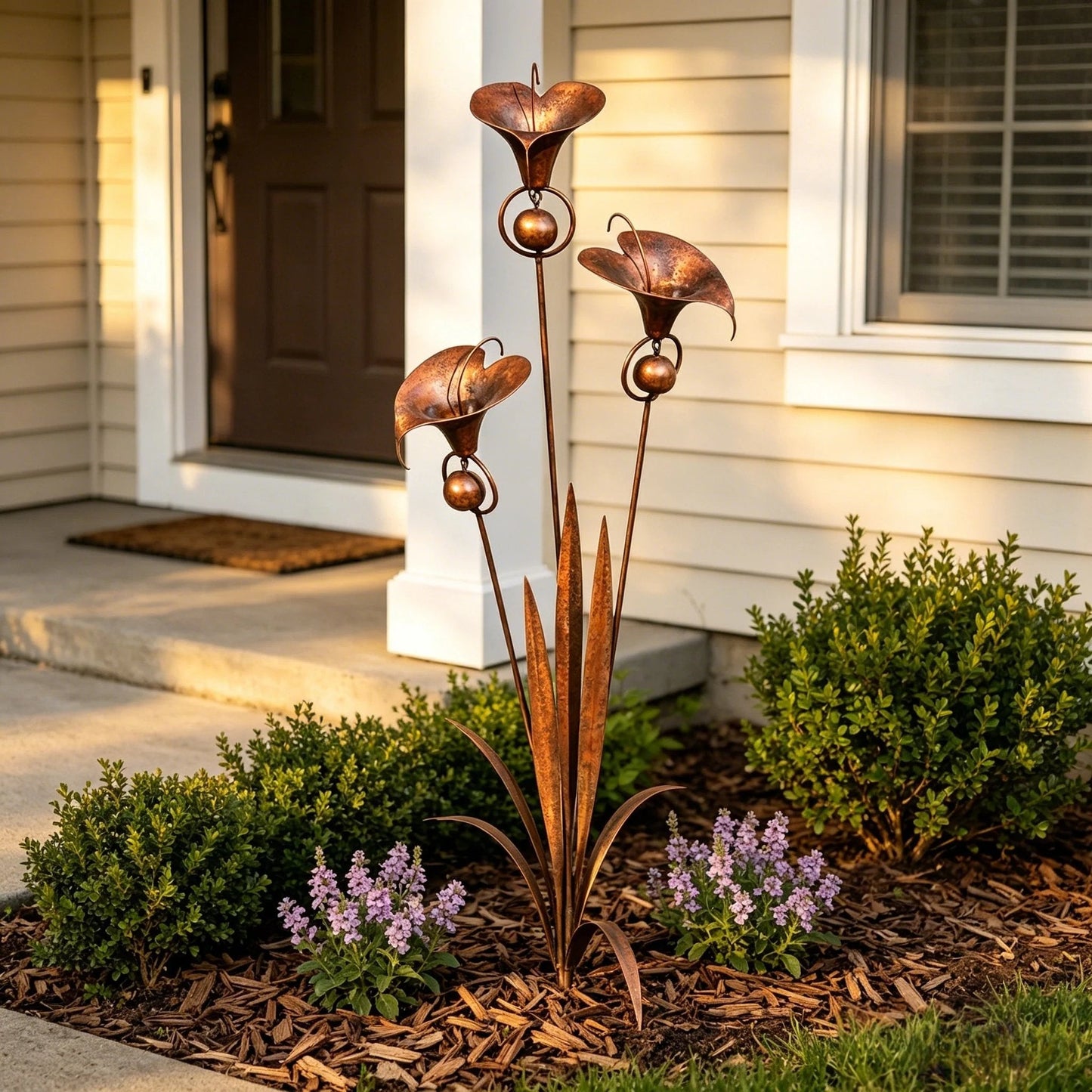 ⚡️Flash Sale🏡Flamed Copper Three Calla Lilies Garden Stake with Bells