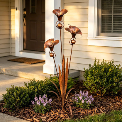 ⚡️Flash Sale🏡Flamed Copper Three Calla Lilies Garden Stake with Bells