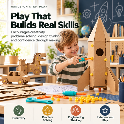 🛠️✨ Kids' DIY Cardboard Building Tool Kit – Creative Construction & Reusable Connectors