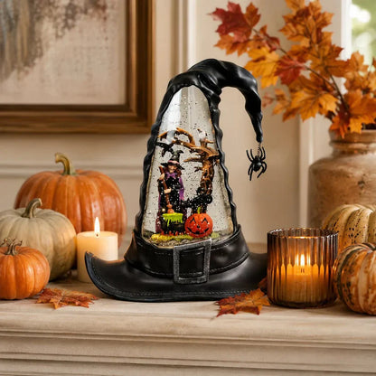 🎃🧙‍♀️Witches Hat Lighted Water Lantern With Swirling Glitter - USB Included