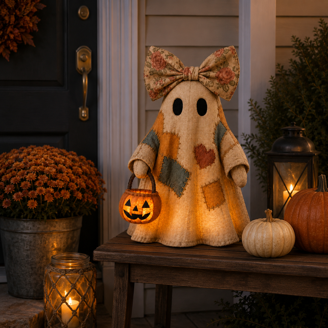 🔥 LIMITED TIME: 40% OFF - 👻🎃 Cozy Patchwork Ghost Lamp (✨ Glowing Pumpkin Basket)