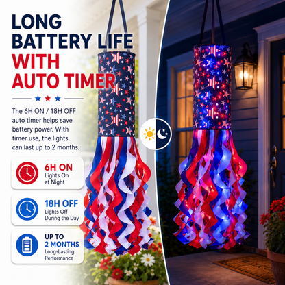 🗽USA 250th Anniversary Light-up Hanging Windsock Patriotic Decor🦅