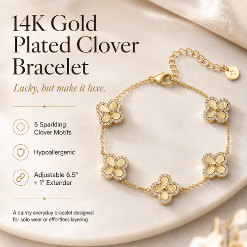 🏅14K Gold-Plated Four-Leaf Clover Bracelet – Lucky Charm Jewelry for Women