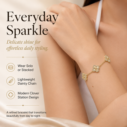 🏅14K Gold-Plated Four-Leaf Clover Bracelet – Lucky Charm Jewelry for Women