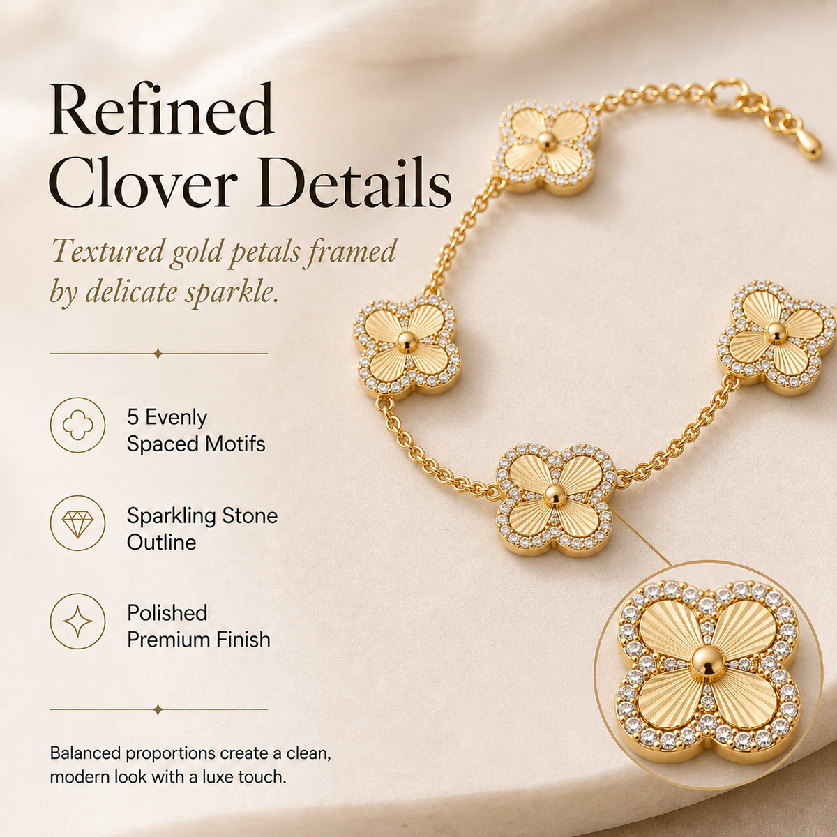 🏅14K Gold-Plated Four-Leaf Clover Bracelet – Lucky Charm Jewelry for Women