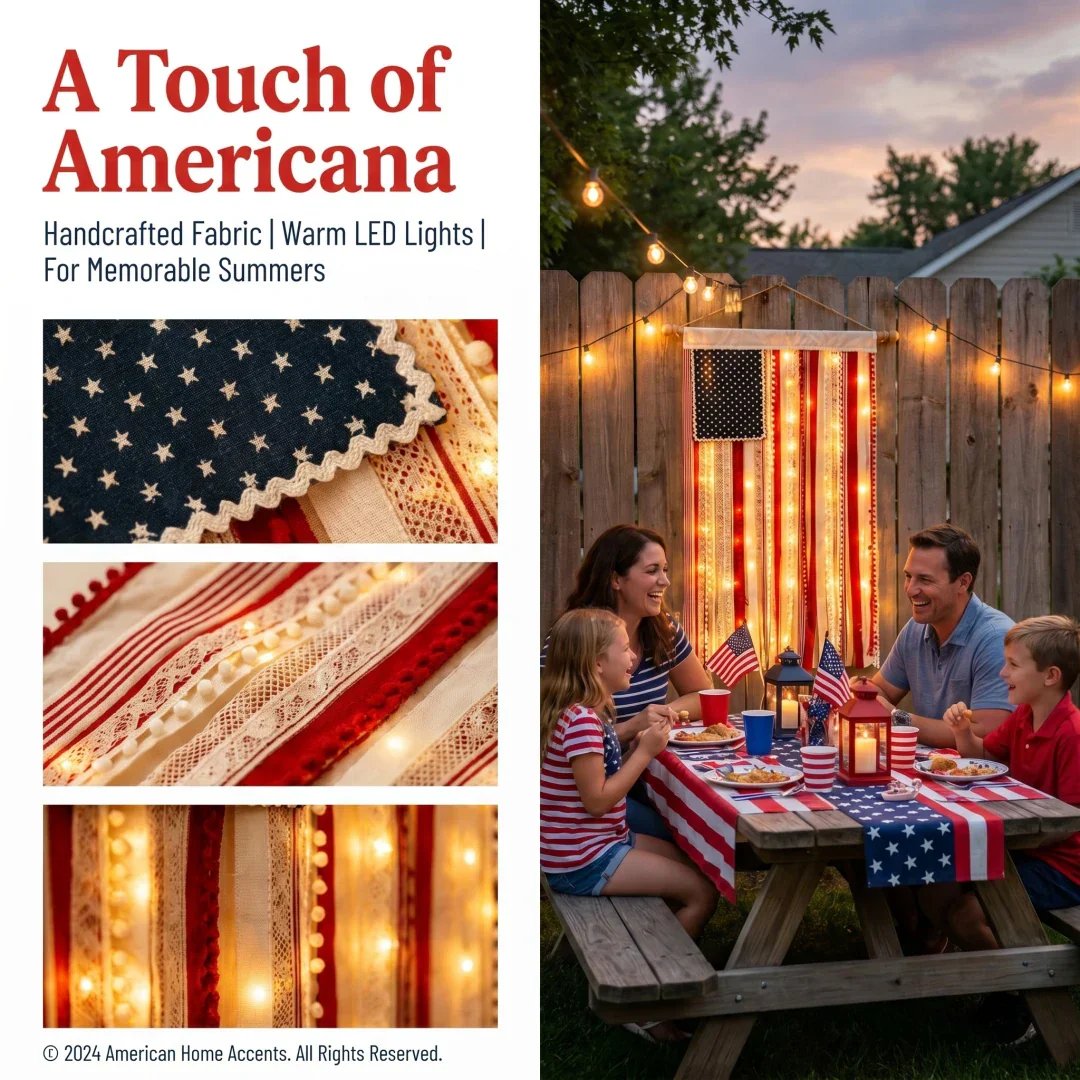 ⏰Last day Promotion ⭐4 x 2.3 Ft Lighted Rag American Flag Banner