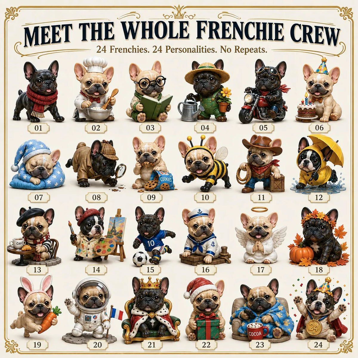 ⌛ Last Day 49% OFF — 🐶 24-Day French Bulldog Christmas Advent Calendar | 24 Unique Collectible Frenchie Characters with Different Outfits, Personalities & Daily Holiday Surprises 🎄 ✨