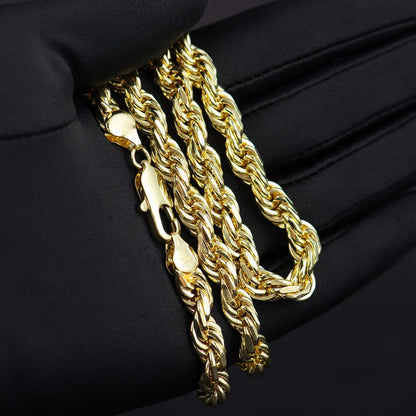 14K Rope Chain Necklace for Women and Men, Upgraded Shine Faceted Cut, Tarnish-Free Gold Tone Chain,