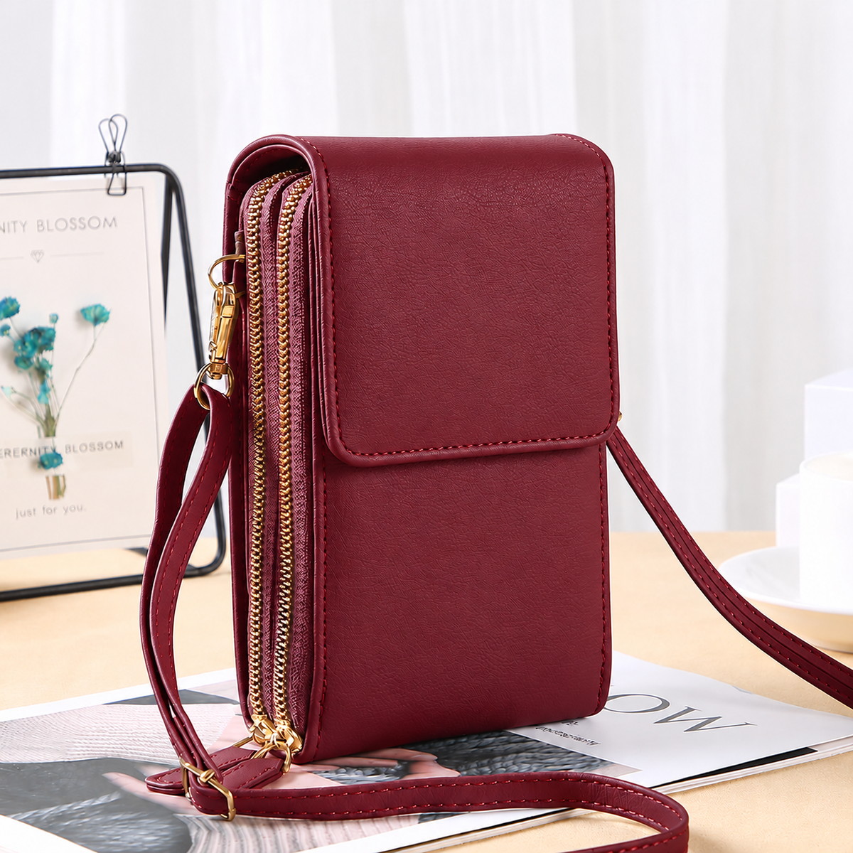 ✨ Compact Crossbody Phone Wallet – Multi-Zip Everyday Bag