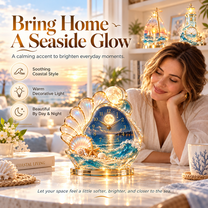 🌊 Coastal Glow Ocean Wave Sculpture – Crystal-Look Decorative Clock Collection