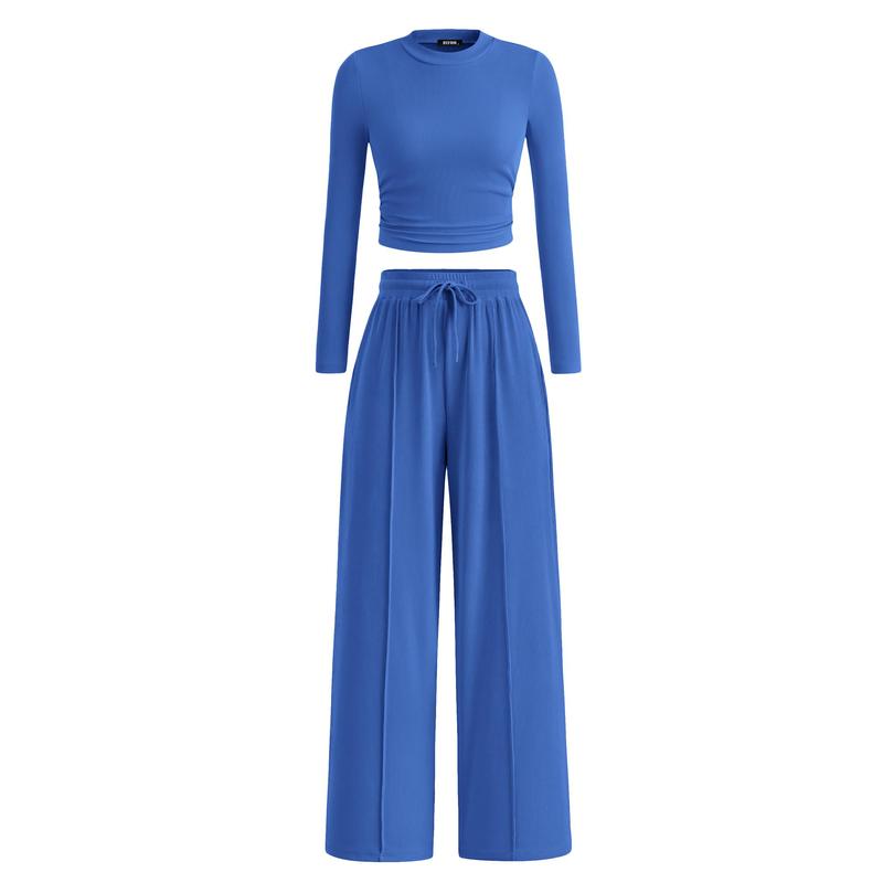 Crop Top Straight Leg Pants 2-Piece Lounge Set