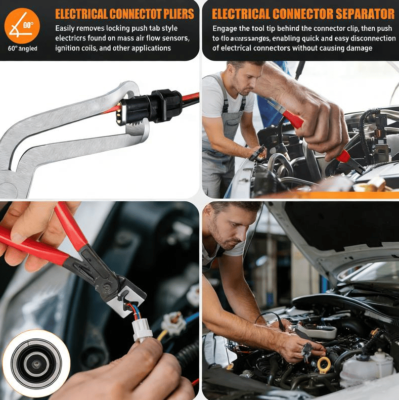 Automotive connector release tool in engine bay service scenes