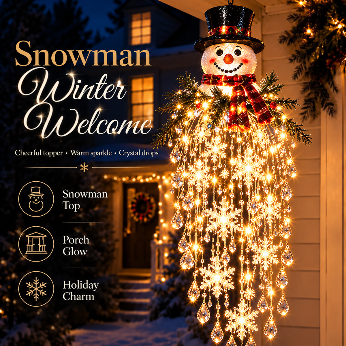 ✨ Crystal Cascade Christmas Lights – Hanging Snowflake & Crystal LED Décor ❄️