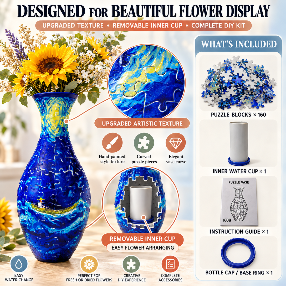 ✨ 3D DIY Puzzle Vase – 11 Creative Designs, Decorative Flower Vase & Craft Gift