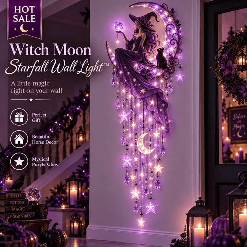 🌙✨ Witch Moon Starfall Wall Light – Magical Purple Celestial Decor
