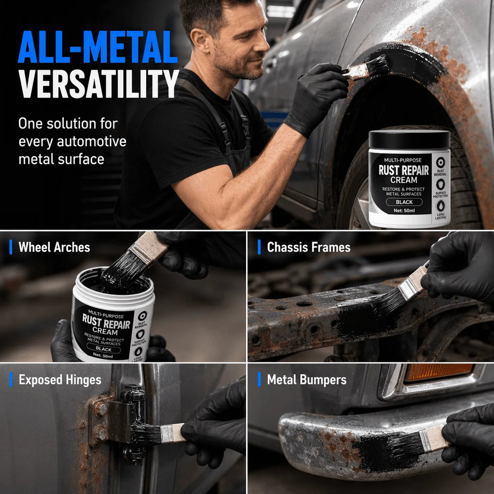 Rust repair cream application examples on metal