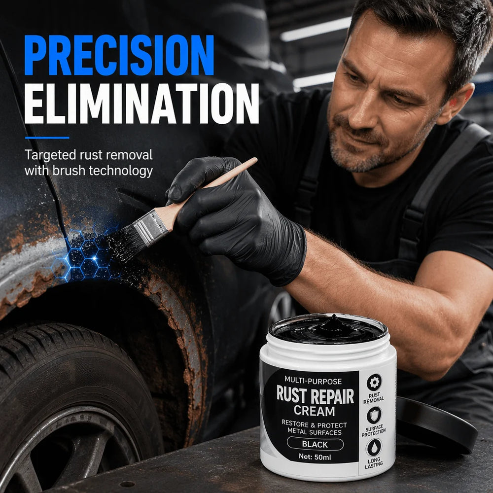 Brush application of black rust repair cream
