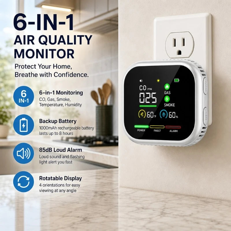 Multi-Function Indoor Air Monitor – Digital Display & Backup Battery