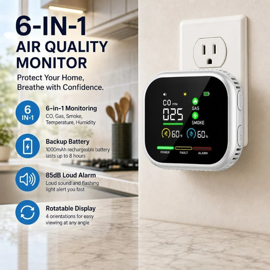 Multi-Function Indoor Air Monitor – Digital Display & Backup Battery