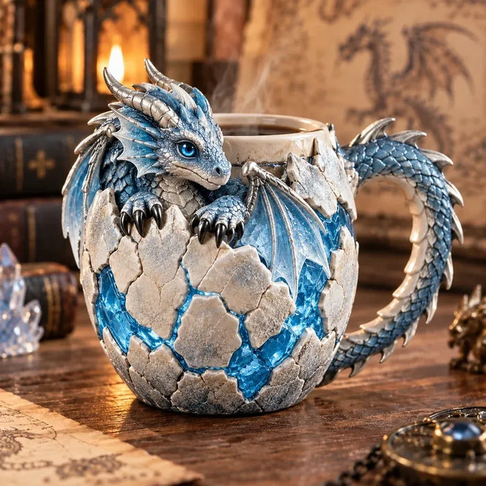 Frost Dragon icy blue and silver sculpted dragon mug