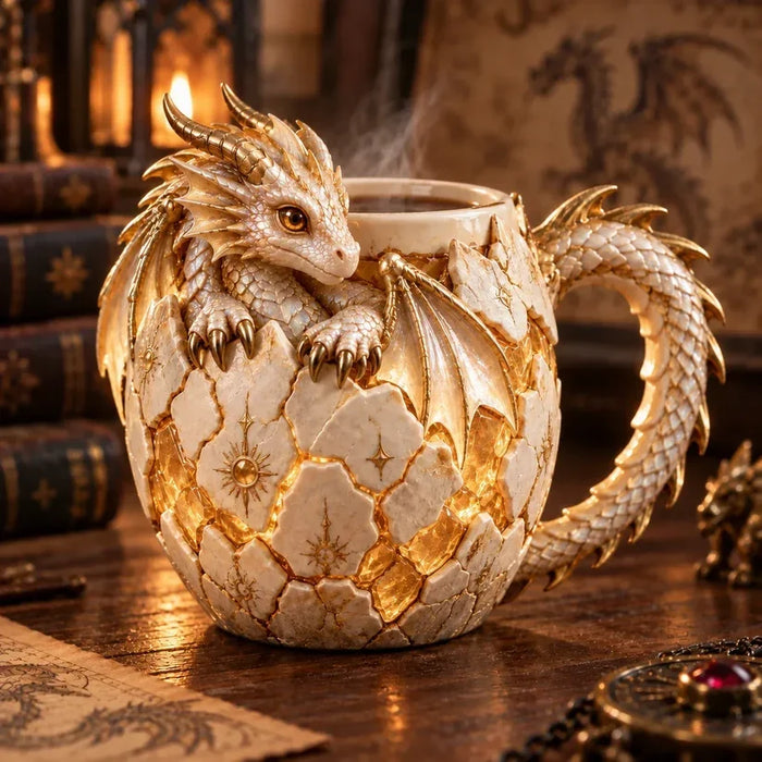 Light Dragon ivory and gold sculpted dragon mug