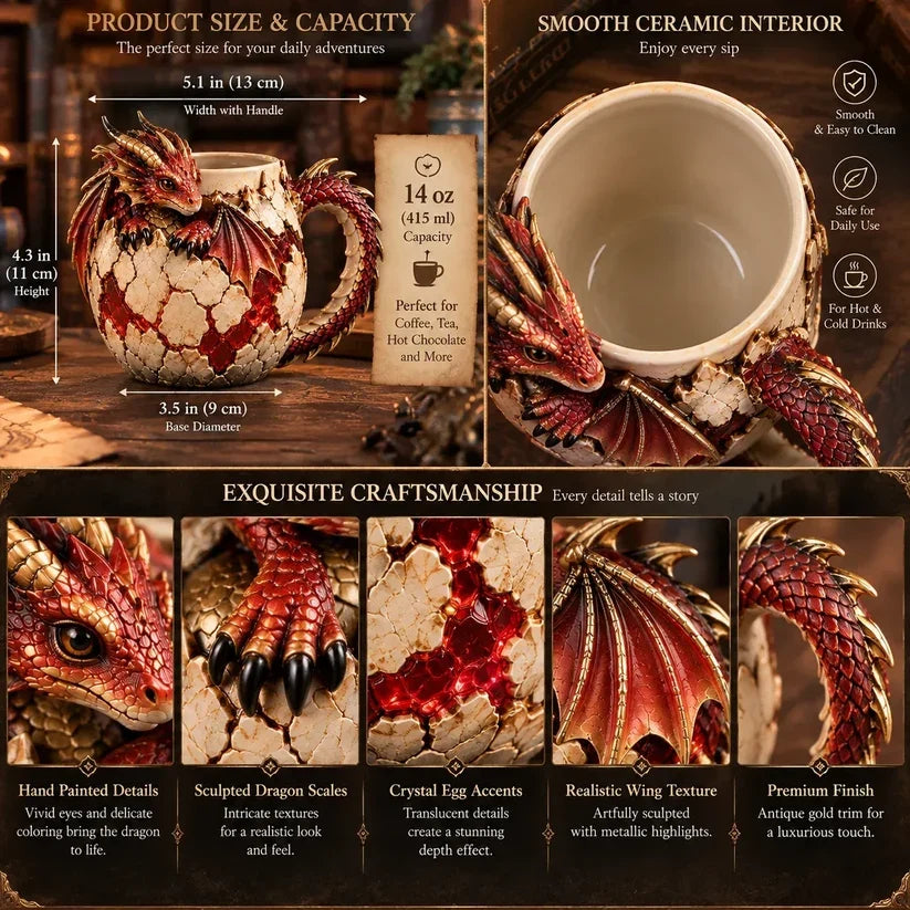 🐉 3D Sculpted Dragon Mug – Fantasy Dragon Cup with Tail Handle | 6 Unique Designs