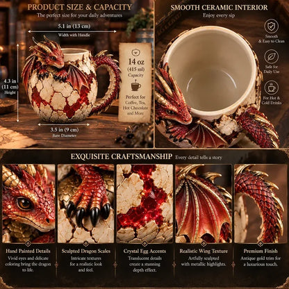 🐉 3D Sculpted Dragon Mug – Fantasy Dragon Cup with Tail Handle | 6 Unique Designs