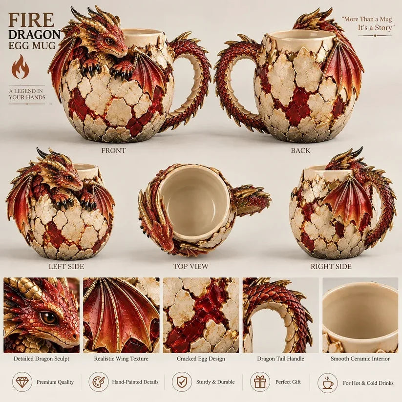 🐉 3D Sculpted Dragon Mug – Fantasy Dragon Cup with Tail Handle | 6 Unique Designs