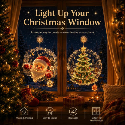 🏅 2026 Best Seller ✨🎄Lighted Christmas Window Decoration with Suction Cup Flat Version | Warm LED Window Light with Double-Layer Design & Multiple Festive Styles ✨