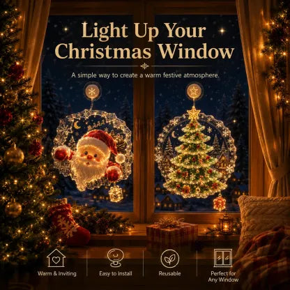 🏅 2026 Best Seller ✨🎄Lighted Christmas Window Decoration with Suction Cup Flat Version | Warm LED Window Light with Double-Layer Design & Multiple Festive Styles ✨