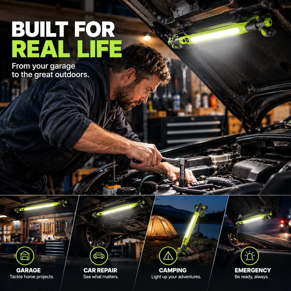 🔦 Rechargeable Magnetic LED Work Light – 360° Rotating Hands-Free Flashlight