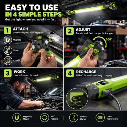 🔦 Rechargeable Magnetic LED Work Light – 360° Rotating Hands-Free Flashlight