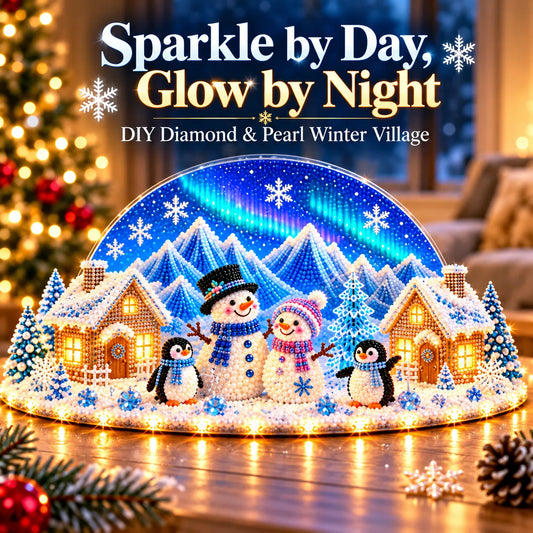 ❄️ DIY Winter Village Diamond Art Kit – Sparkling Christmas Craft with Optional LED Lights