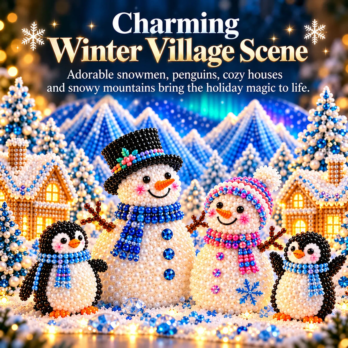 ❄️ DIY Winter Village Diamond Art Kit – Sparkling Christmas Craft with Optional LED Lights